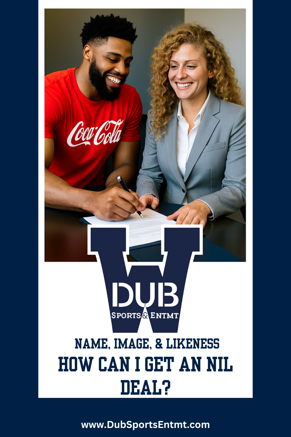 Athlete signing a contract for NIL deal with a sports agent.