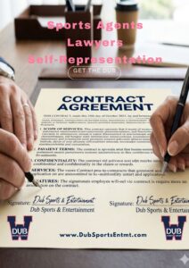 Sports contract agreement document showing representation options including agents lawyers and self-representation.